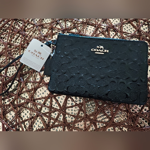 Coach Black Wristlet with Gold Details - Picture 1 of 8
